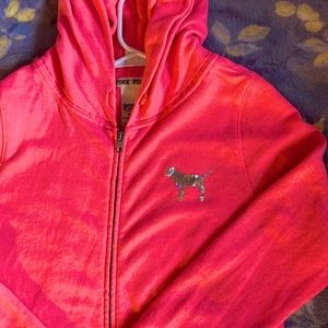 PINK Neon Pink w Glitter Back Design ZipUp Jacket